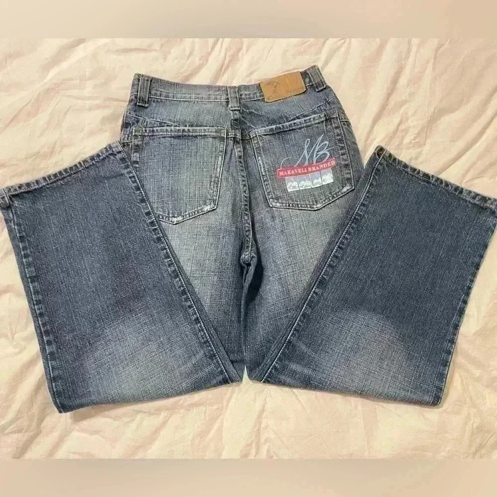 VTG MAKAVELI Brand Tupac Denim Jeans Rap Portrait Logo 90s 2Pac Size 14 wide leg - Picture 16 of 16